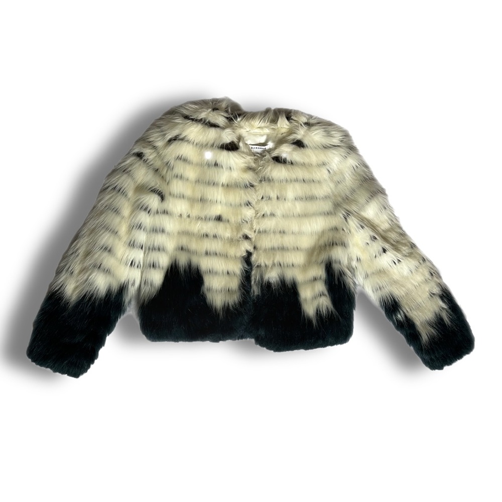 Glamorous Blue and White Faux Fur Jacket Satin Lined size Small